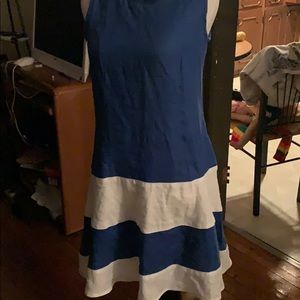 Sleeveless blue and white dress